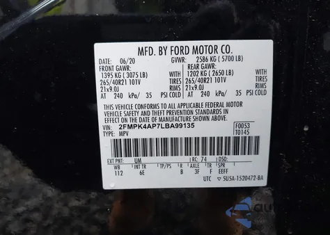 2020 Ford Edge St из США, поврежденный, VIN 2FMPK4AP7LBA99135